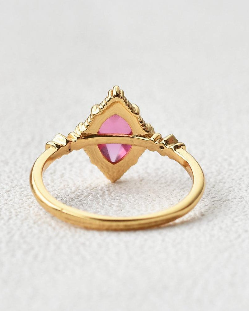 Marquise Lab Ruby Vintage Yellow Gold Ring - Felicegals 丨Wedding ring 丨Fashion ring 丨Diamond ring 丨Gemstone ring--Felicegals