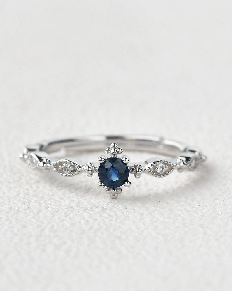 Lab Sapphire Vintage Inspired White Gold Ring - Felicegals 丨Wedding ring 丨Fashion ring 丨Diamond ring 丨Gemstone ring--Felicegals