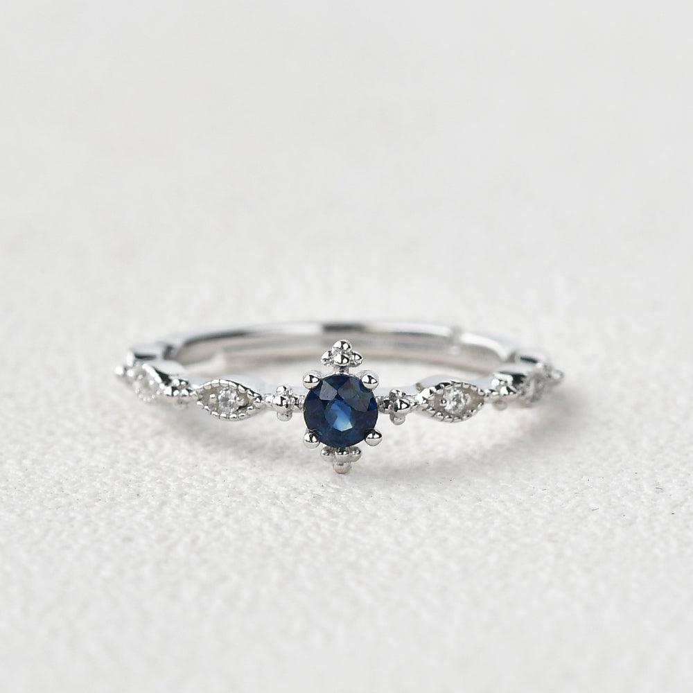 Lab Sapphire Vintage Inspired White Gold Ring - Felicegals 丨Wedding ring 丨Fashion ring 丨Diamond ring 丨Gemstone ring--Felicegals