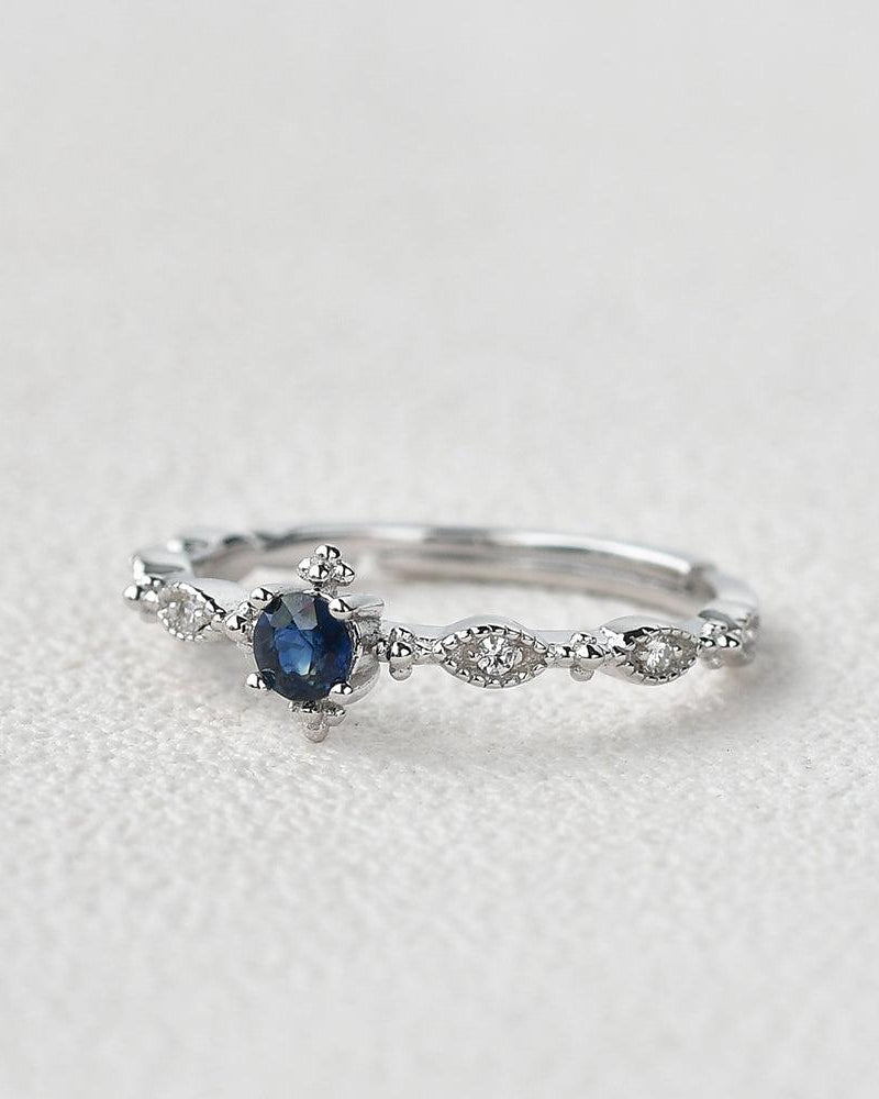 Lab Sapphire Vintage Inspired White Gold Ring - Felicegals 丨Wedding ring 丨Fashion ring 丨Diamond ring 丨Gemstone ring--Felicegals