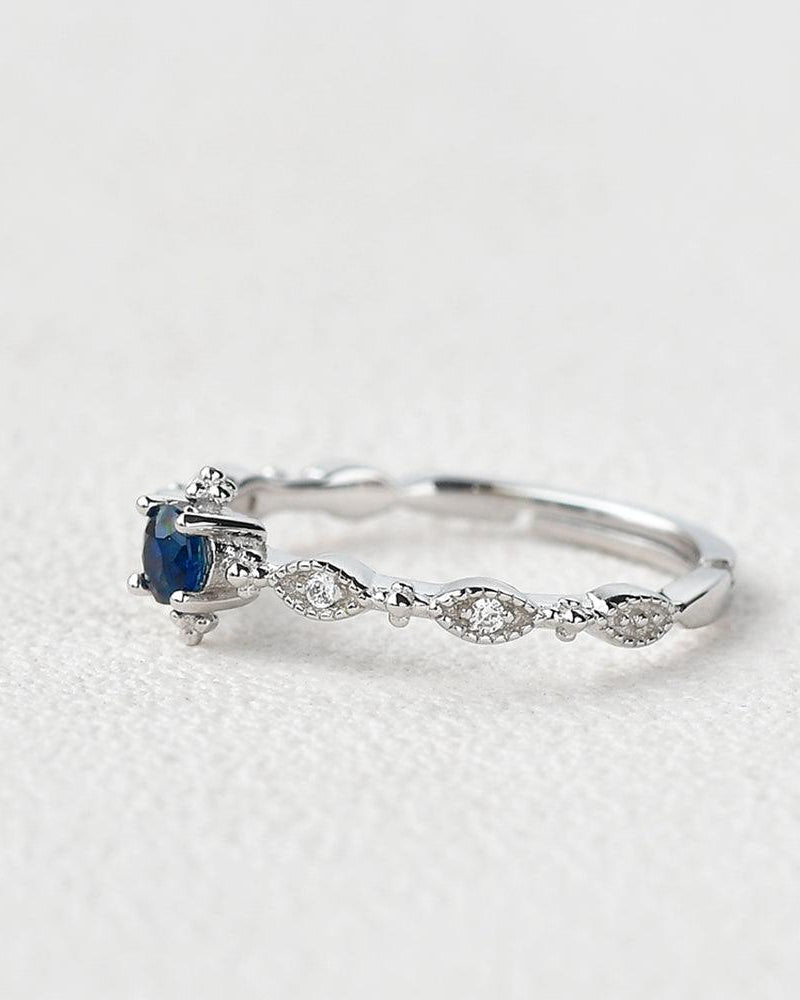 Lab Sapphire Vintage Inspired White Gold Ring - Felicegals 丨Wedding ring 丨Fashion ring 丨Diamond ring 丨Gemstone ring--Felicegals