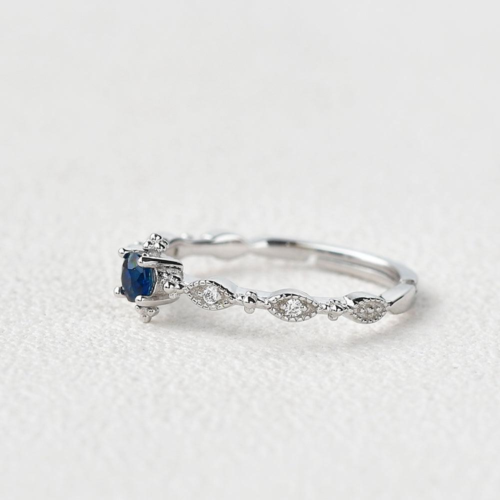 Lab Sapphire Vintage Inspired White Gold Ring - Felicegals 丨Wedding ring 丨Fashion ring 丨Diamond ring 丨Gemstone ring--Felicegals
