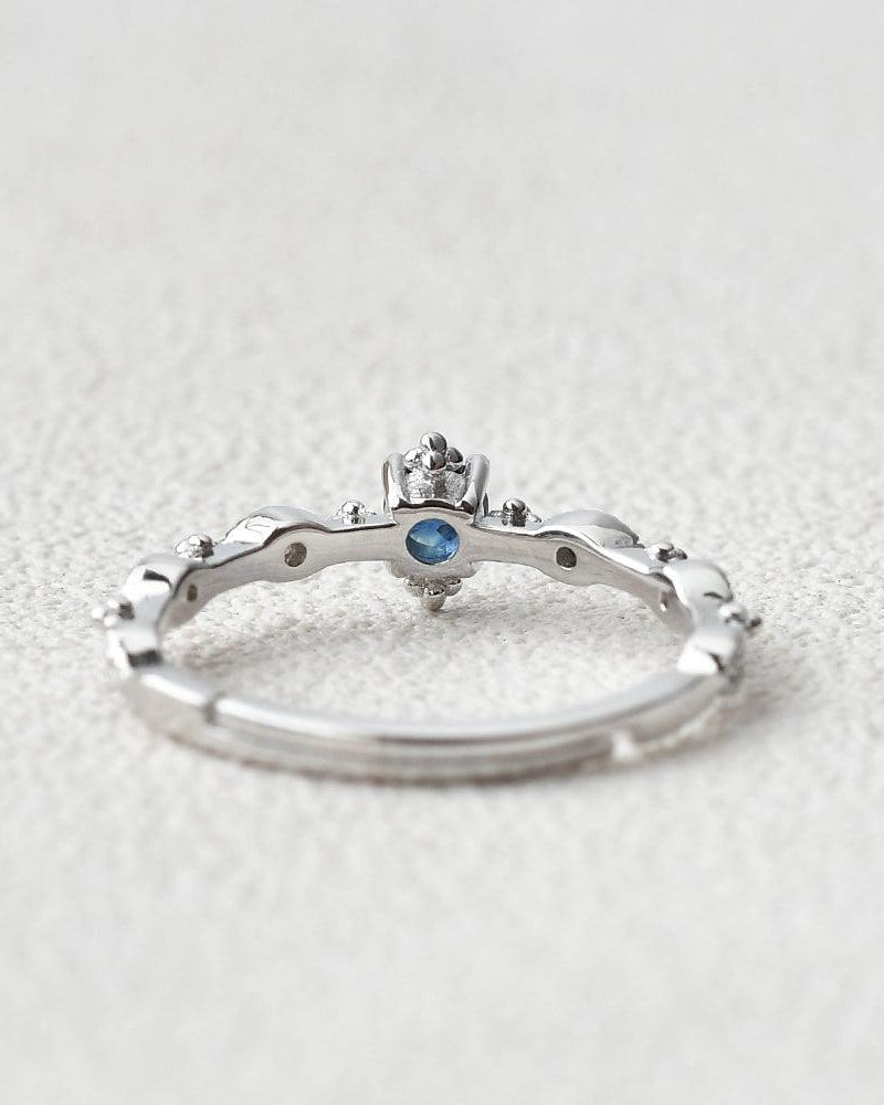 Lab Sapphire Vintage Inspired White Gold Ring - Felicegals 丨Wedding ring 丨Fashion ring 丨Diamond ring 丨Gemstone ring--Felicegals