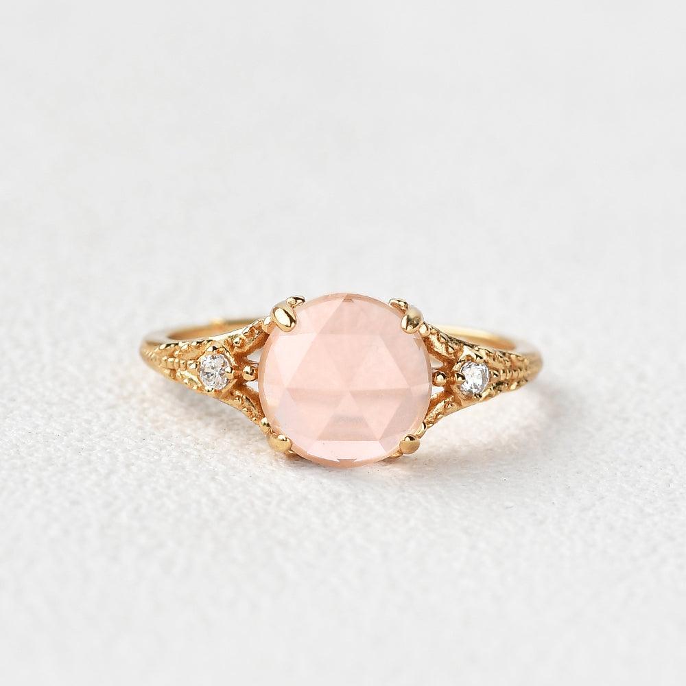Rose Cut Pink Crsytal Vintage Inspired Yellow Gold Ring - Felicegals 丨Wedding ring 丨Fashion ring 丨Diamond ring 丨Gemstone ring--Felicegals 丨Wedding ring 丨Fashion ring 丨Diamond ring 丨Gemstone ring
