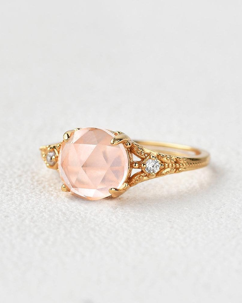Rose Cut Pink Crsytal Vintage Inspired Yellow Gold Ring - Felicegals 丨Wedding ring 丨Fashion ring 丨Diamond ring 丨Gemstone ring--Felicegals 丨Wedding ring 丨Fashion ring 丨Diamond ring 丨Gemstone ring