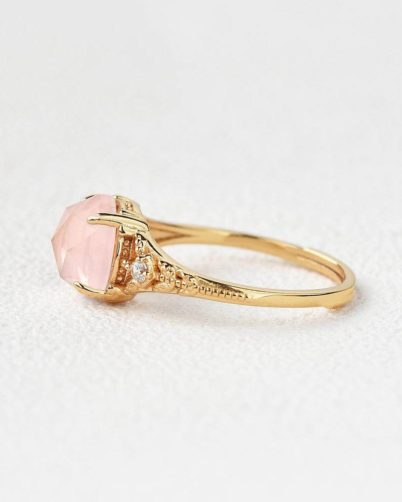 Rose Cut Pink Crsytal Vintage Inspired Yellow Gold Ring - Felicegals 丨Wedding ring 丨Fashion ring 丨Diamond ring 丨Gemstone ring--Felicegals 丨Wedding ring 丨Fashion ring 丨Diamond ring 丨Gemstone ring