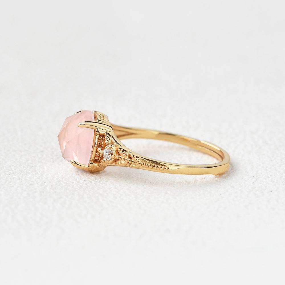 Rose Cut Pink Crsytal Vintage Inspired Yellow Gold Ring - Felicegals 丨Wedding ring 丨Fashion ring 丨Diamond ring 丨Gemstone ring--Felicegals 丨Wedding ring 丨Fashion ring 丨Diamond ring 丨Gemstone ring