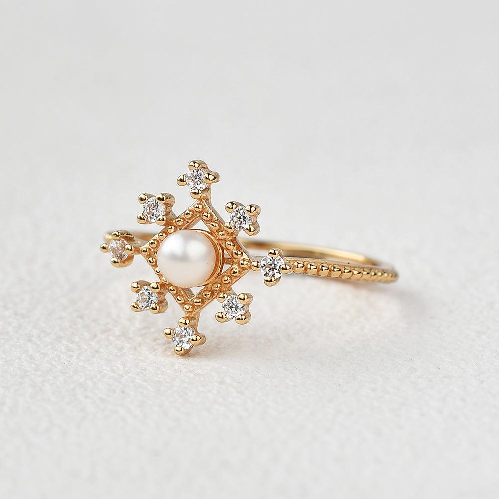Akoya Pearl Vintage Inspired Yellow Gold Ring - Felicegals 丨Wedding ring 丨Fashion ring 丨Diamond ring 丨Gemstone ring--Felicegals