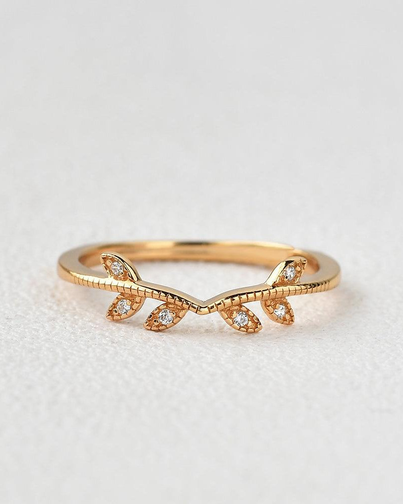 Vine Leaf Moissanite Yellow Gold Wedding Band - Felicegals 丨Wedding ring 丨Fashion ring 丨Diamond ring 丨Gemstone ring--Felicegals