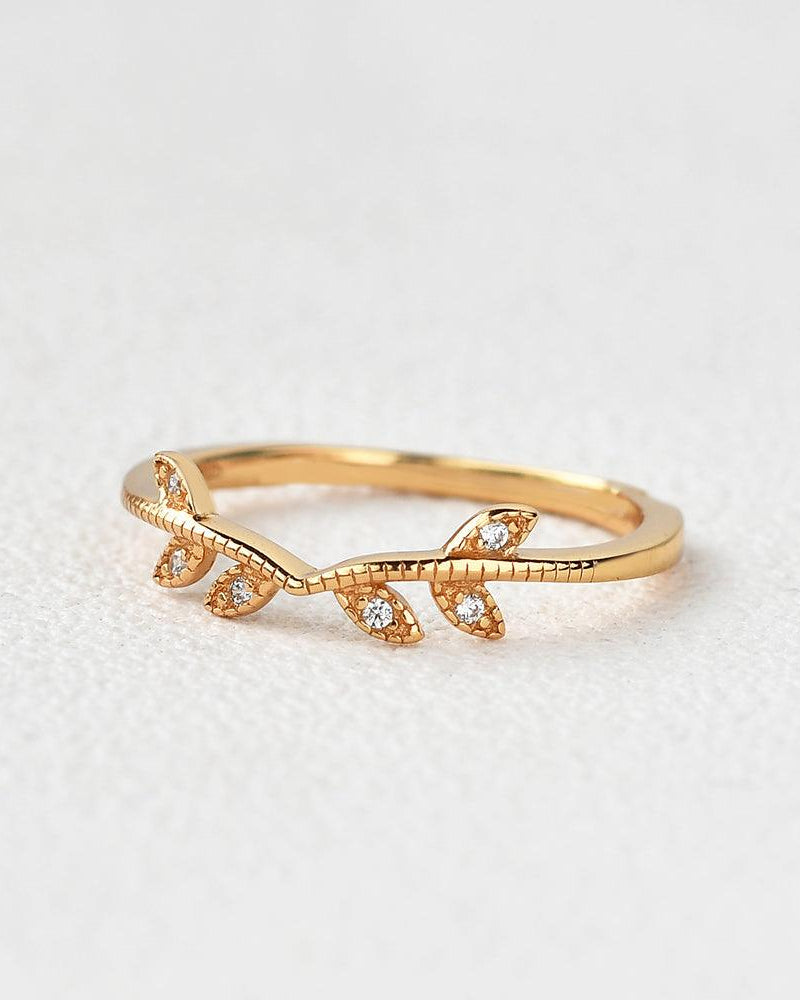 Vine Leaf Moissanite Yellow Gold Wedding Band - Felicegals 丨Wedding ring 丨Fashion ring 丨Diamond ring 丨Gemstone ring--Felicegals