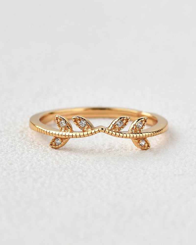 Vine Leaf Moissanite Yellow Gold Wedding Band - Felicegals 丨Wedding ring 丨Fashion ring 丨Diamond ring 丨Gemstone ring--Felicegals