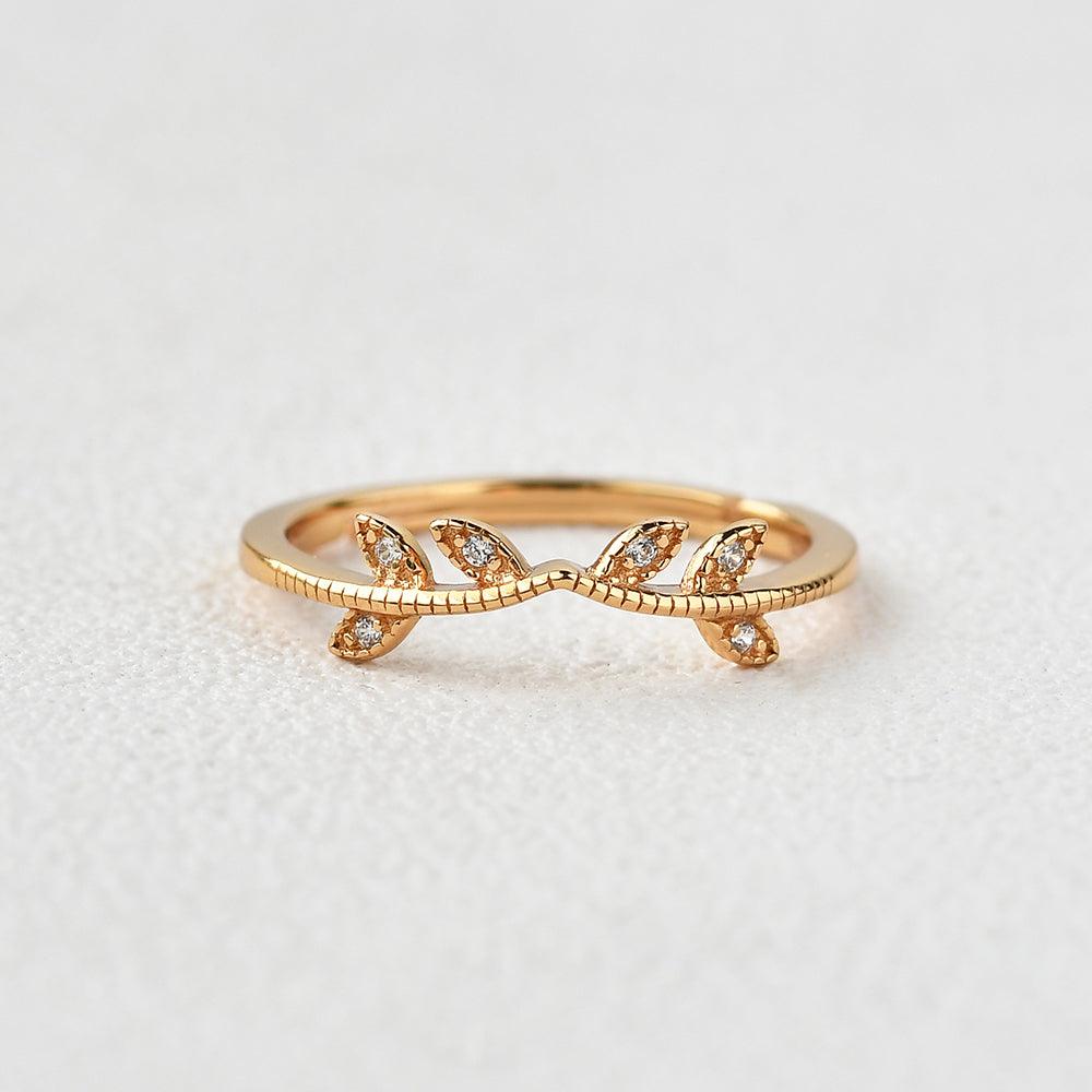 Vine Leaf Moissanite Yellow Gold Wedding Band - Felicegals 丨Wedding ring 丨Fashion ring 丨Diamond ring 丨Gemstone ring--Felicegals