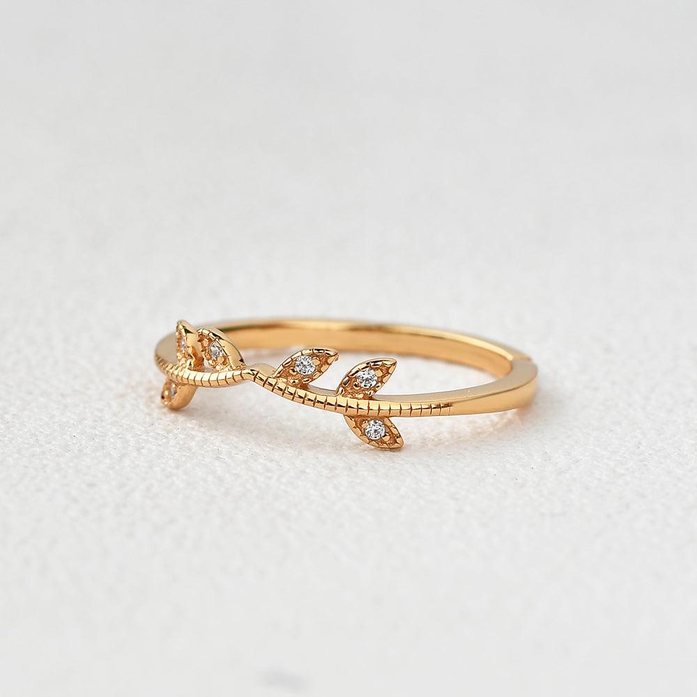 Vine Leaf Moissanite Yellow Gold Wedding Band - Felicegals 丨Wedding ring 丨Fashion ring 丨Diamond ring 丨Gemstone ring--Felicegals