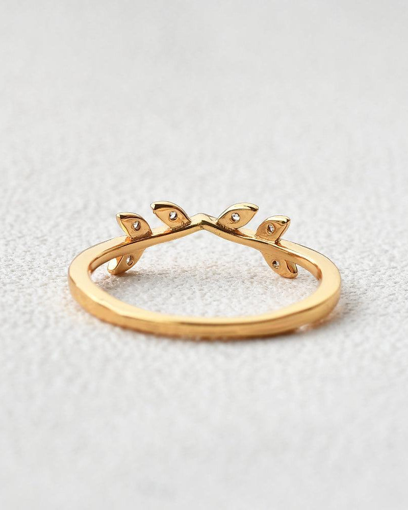 Vine Leaf Moissanite Yellow Gold Wedding Band - Felicegals 丨Wedding ring 丨Fashion ring 丨Diamond ring 丨Gemstone ring--Felicegals