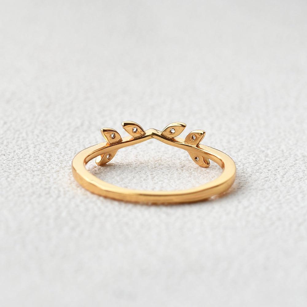 Vine Leaf Moissanite Yellow Gold Wedding Band - Felicegals 丨Wedding ring 丨Fashion ring 丨Diamond ring 丨Gemstone ring--Felicegals