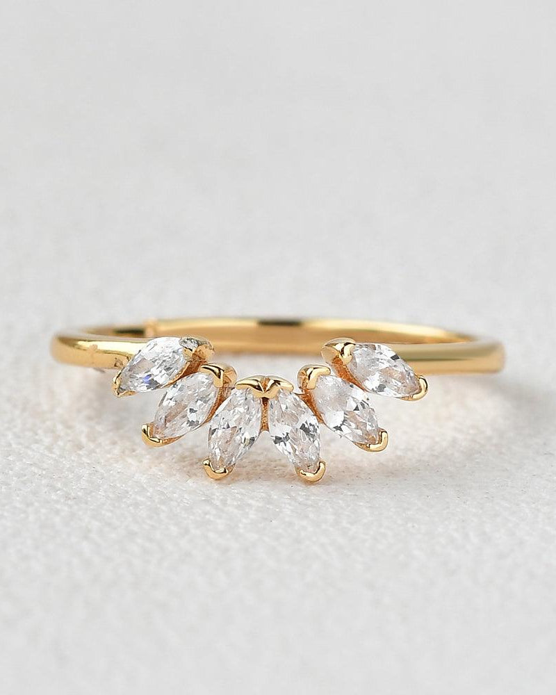 Marquise Moissanite Curved Wedding Band - Felicegals 丨Wedding ring 丨Fashion ring 丨Diamond ring 丨Gemstone ring--Felicegals