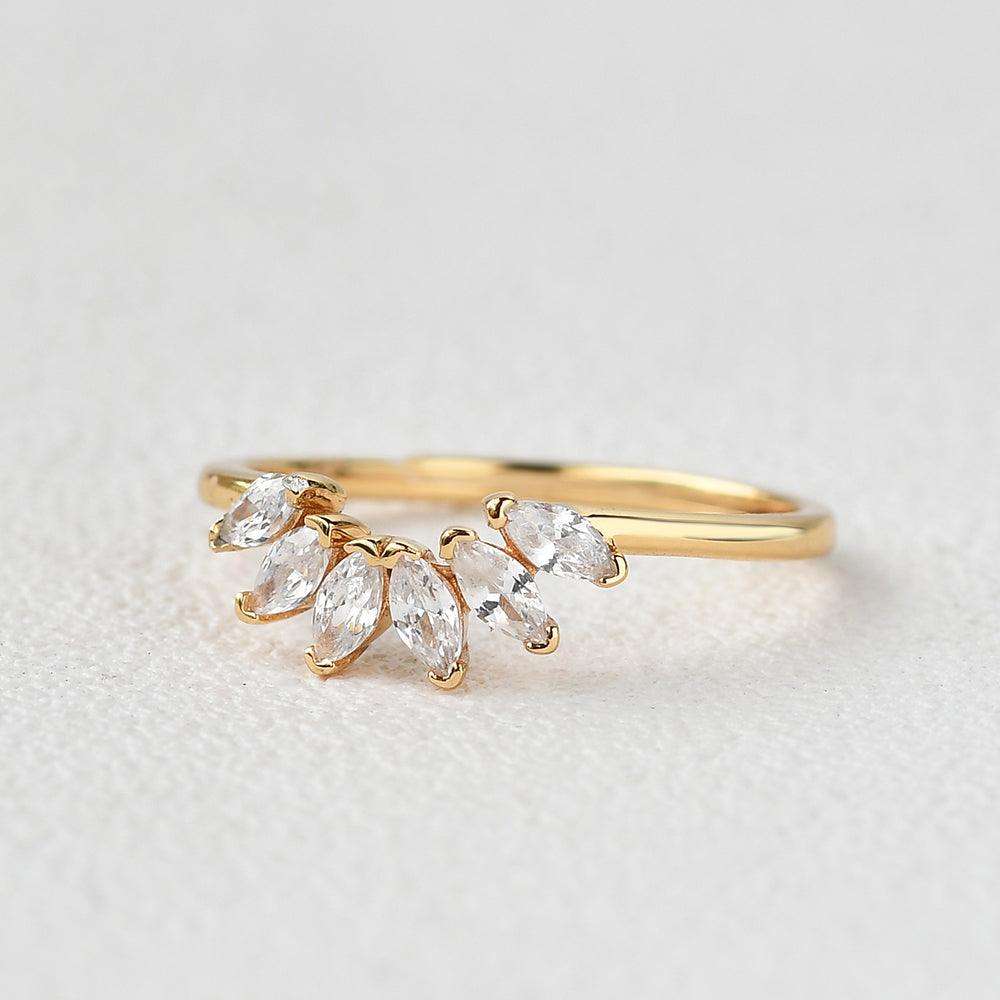 Marquise Moissanite Curved Wedding Band - Felicegals 丨Wedding ring 丨Fashion ring 丨Diamond ring 丨Gemstone ring--Felicegals