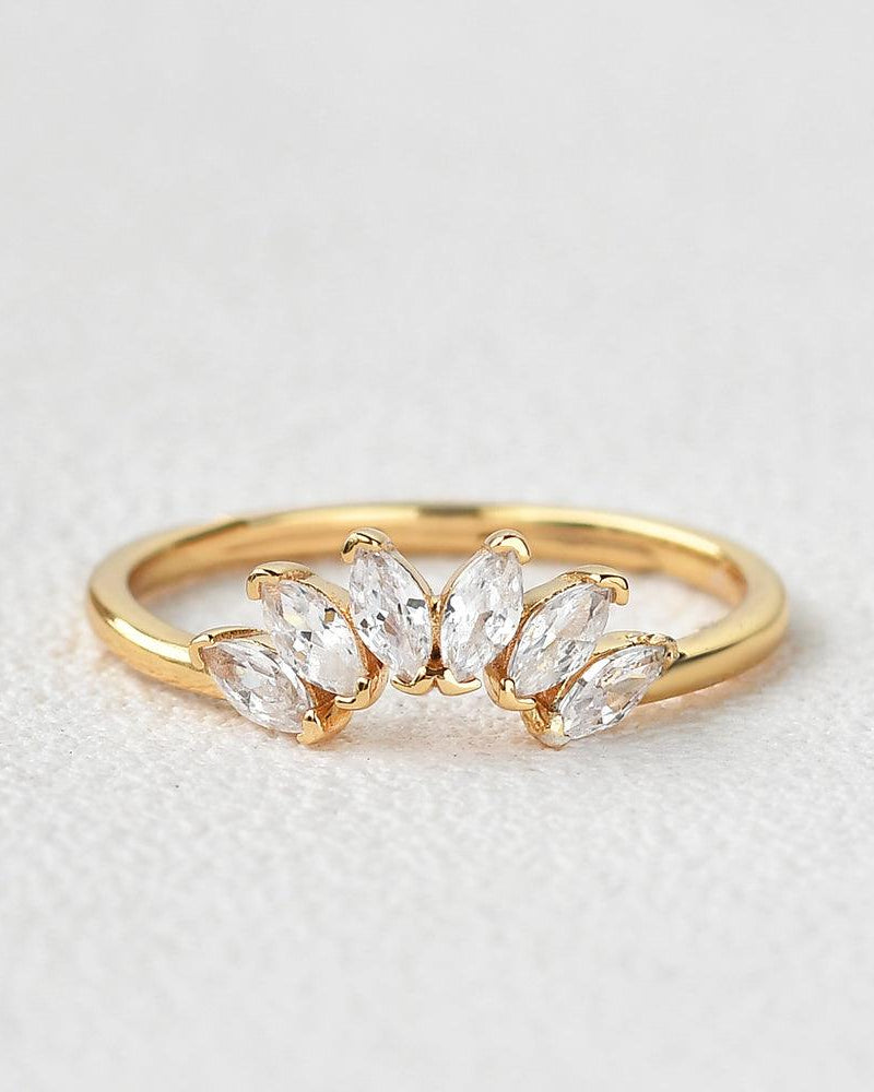 Marquise Moissanite Curved Wedding Band - Felicegals 丨Wedding ring 丨Fashion ring 丨Diamond ring 丨Gemstone ring--Felicegals