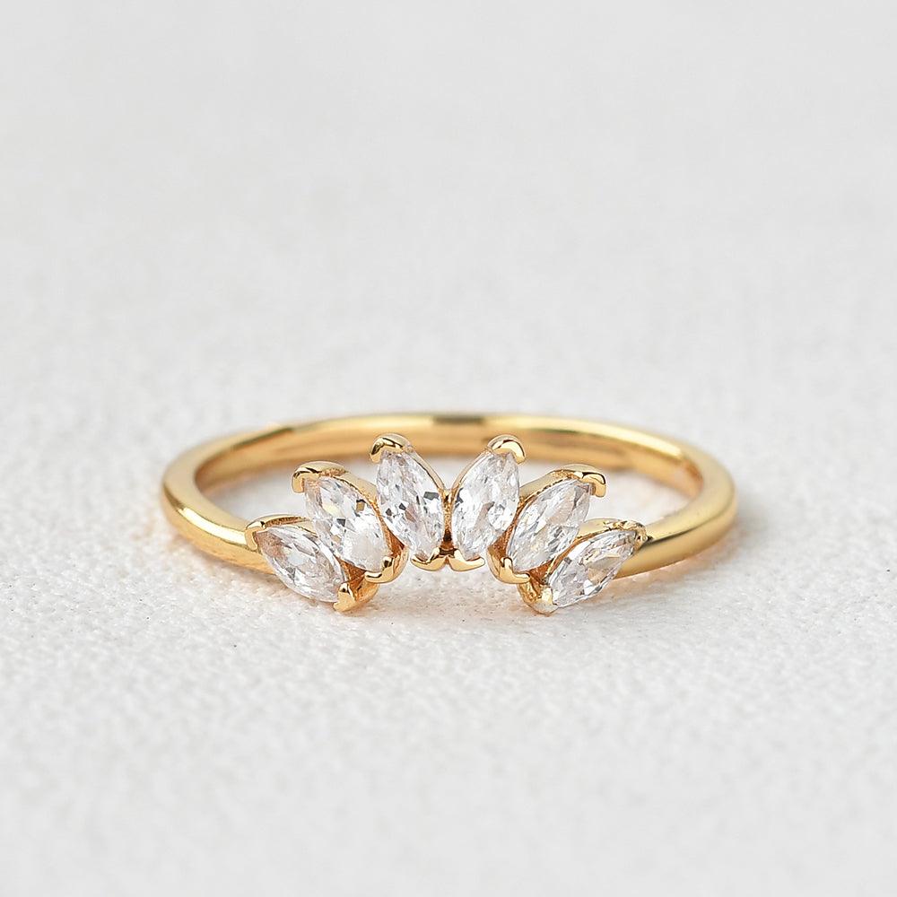 Marquise Moissanite Curved Wedding Band - Felicegals 丨Wedding ring 丨Fashion ring 丨Diamond ring 丨Gemstone ring--Felicegals