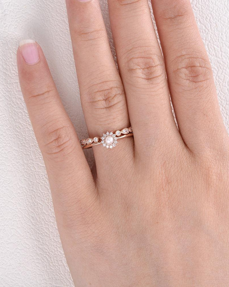 Mini Akoya Rose Gold Ring Set 2pcs - Felicegals