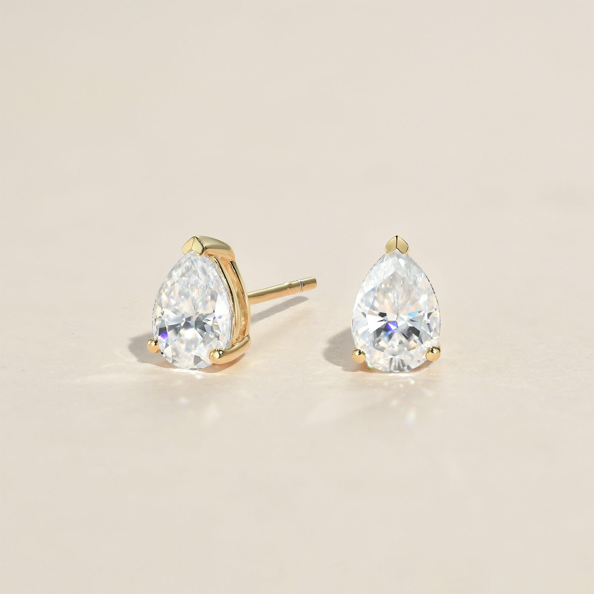 Pear Shaped Classic Solitaire Gold Studs Set 2pcs - Felicegals 丨Wedding ring 丨Fashion ring 丨Diamond ring 丨Gemstone ring
