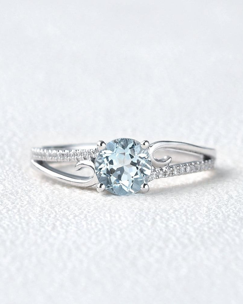 6mm Round Aquamarine Solitaire Ring March Birthstone - Felicegals