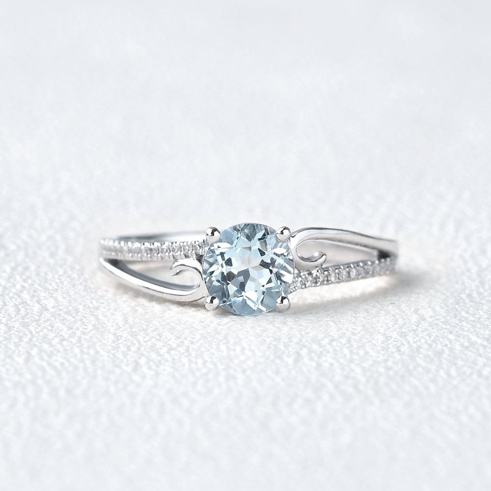 6mm Round Aquamarine Solitaire Ring March Birthstone - Felicegals