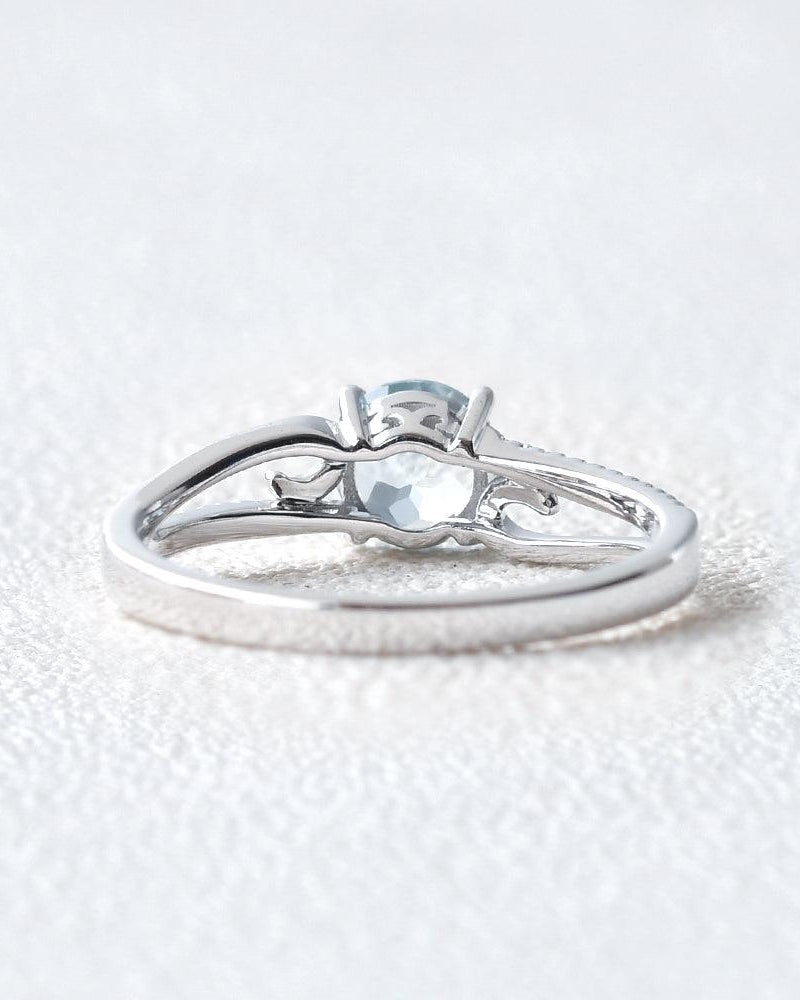 6mm Round Aquamarine Solitaire Ring March Birthstone - Felicegals