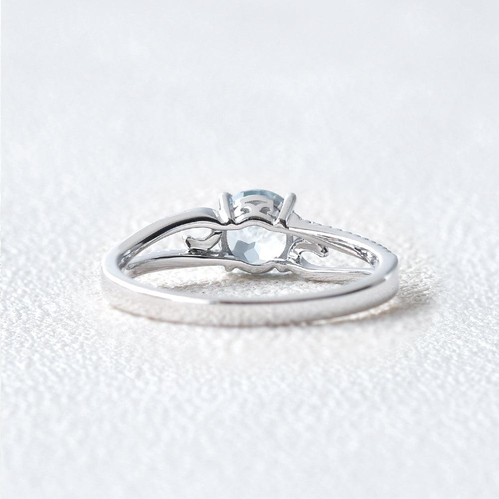6mm Round Aquamarine Solitaire Ring March Birthstone - Felicegals