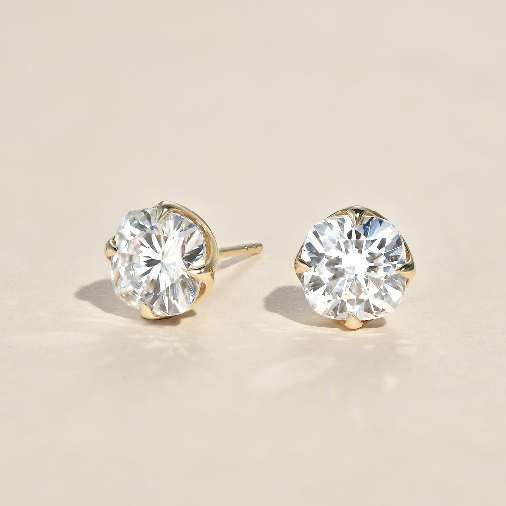 Round Cut Classic 4-prong Solitaire Gold Studs Set 2pcs - Felicegals 丨Wedding ring 丨Fashion ring 丨Diamond ring 丨Gemstone ring