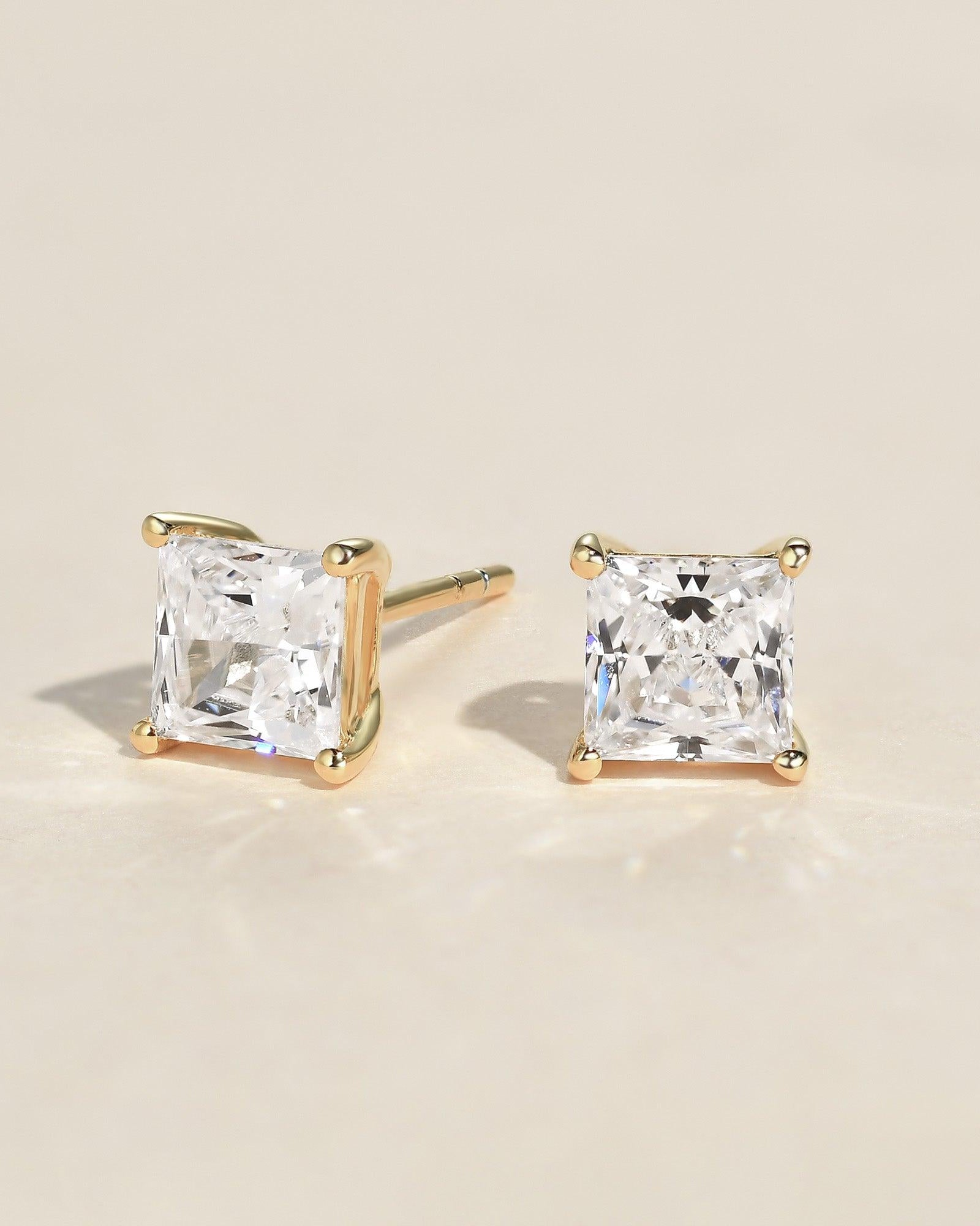 Princess Cut Classic Solitaire Gold Studs Set 2pcs - Felicegals 丨Wedding ring 丨Fashion ring 丨Diamond ring 丨Gemstone ring