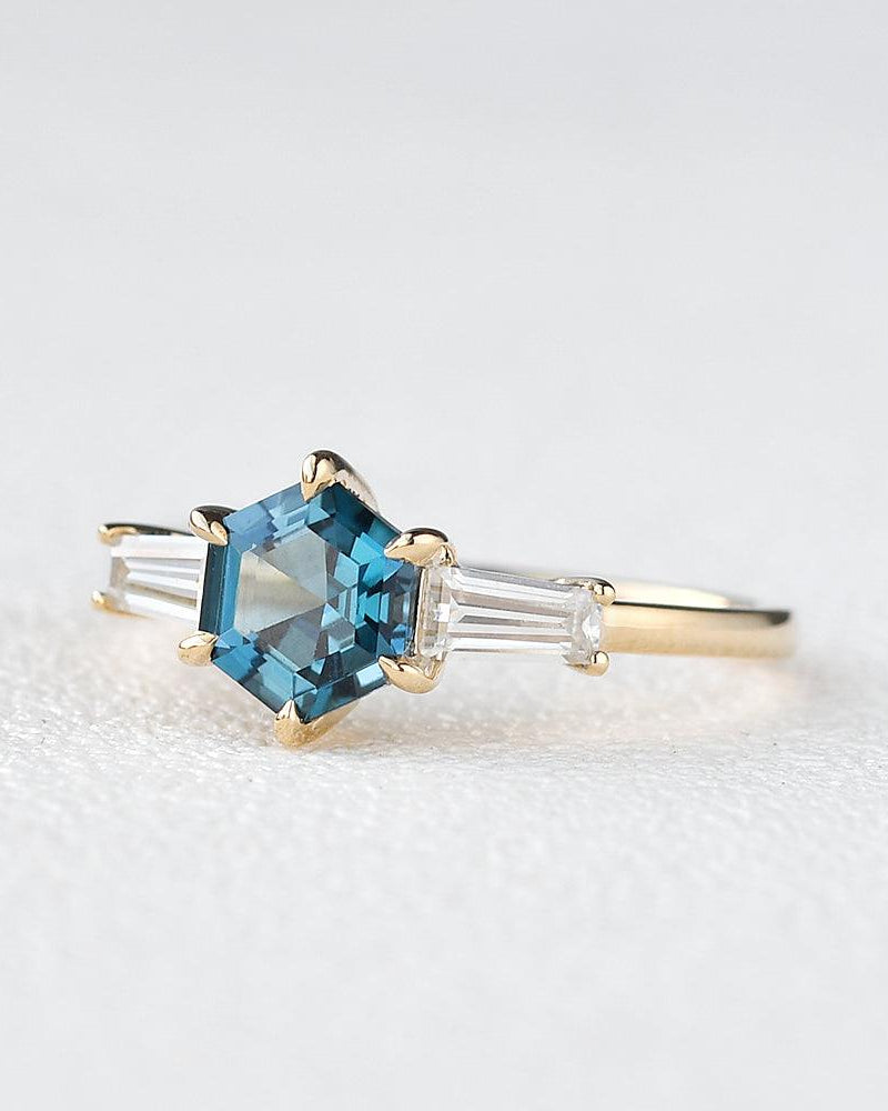 Blue Topaz Yellow Gold Geometric Ring - Felicegals
