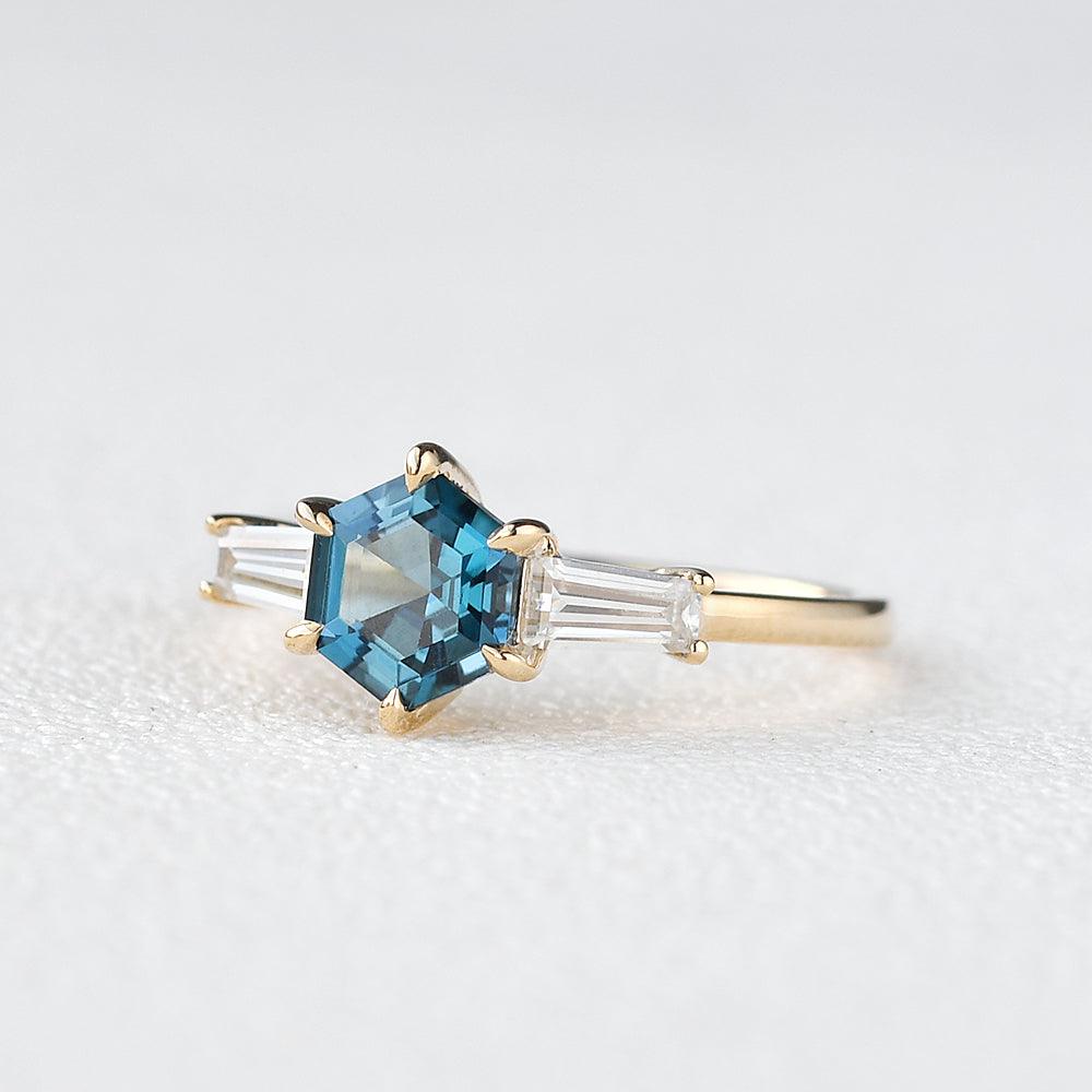 Blue Topaz Yellow Gold Geometric Ring - Felicegals