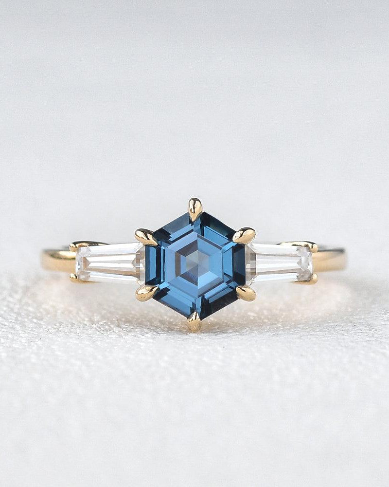 Blue Topaz Yellow Gold Geometric Ring - Felicegals