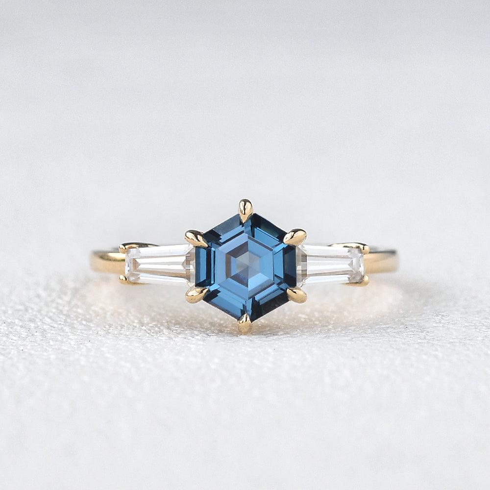 Blue Topaz Yellow Gold Geometric Ring - Felicegals