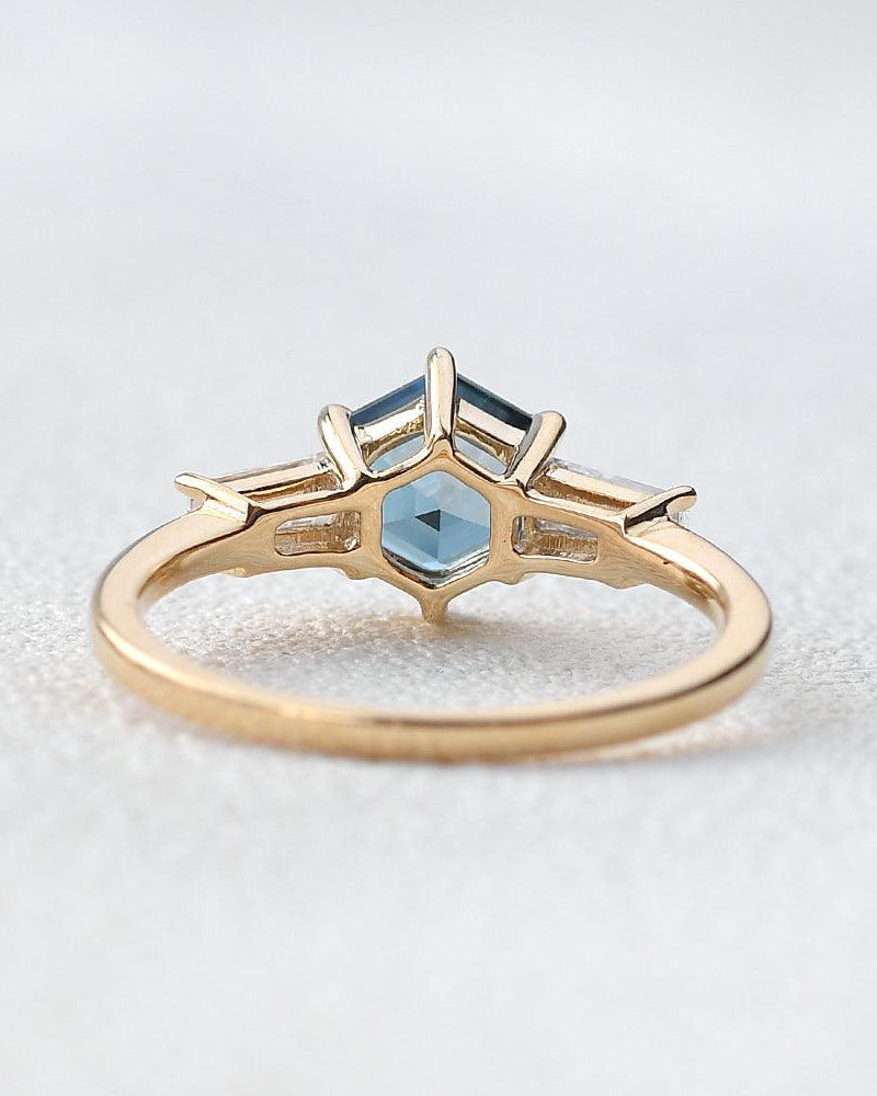 Blue Topaz Yellow Gold Geometric Ring - Felicegals
