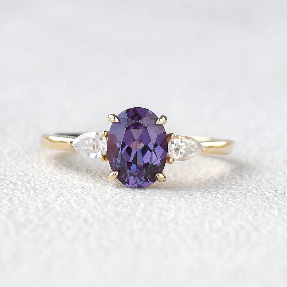 Lab Created Alexandrite Yellow Gold Ring - Felicegals