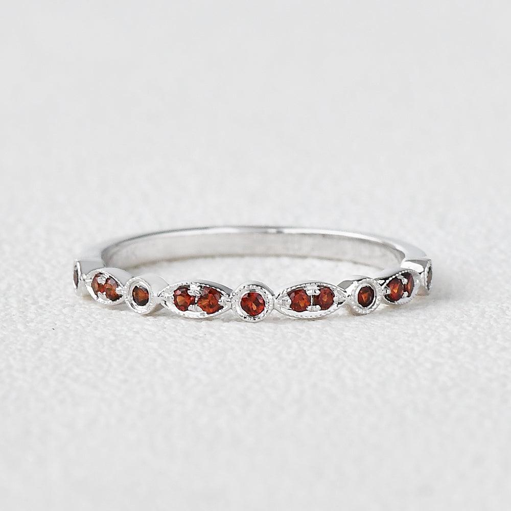 Milgrain Garnet White Gold Weeding Band - Felicegals