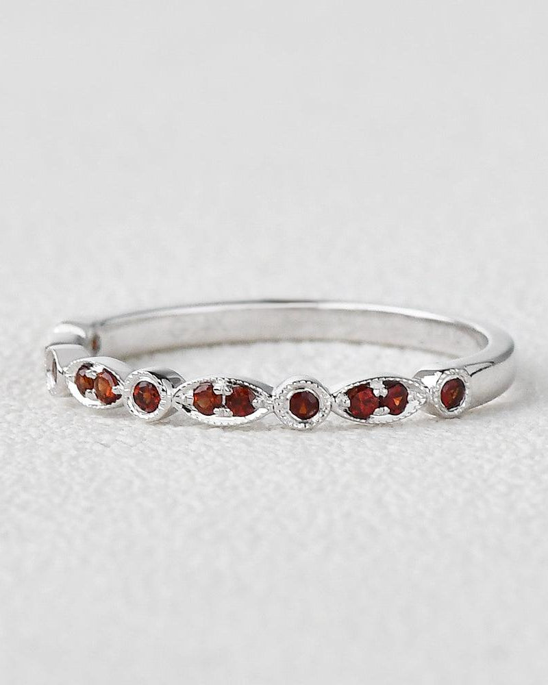 Milgrain Garnet White Gold Weeding Band - Felicegals