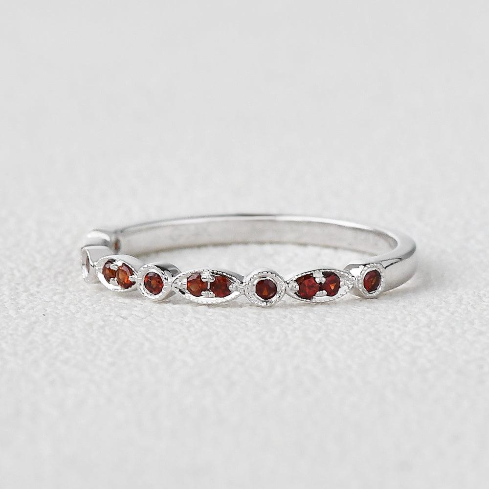 Milgrain Garnet White Gold Weeding Band - Felicegals