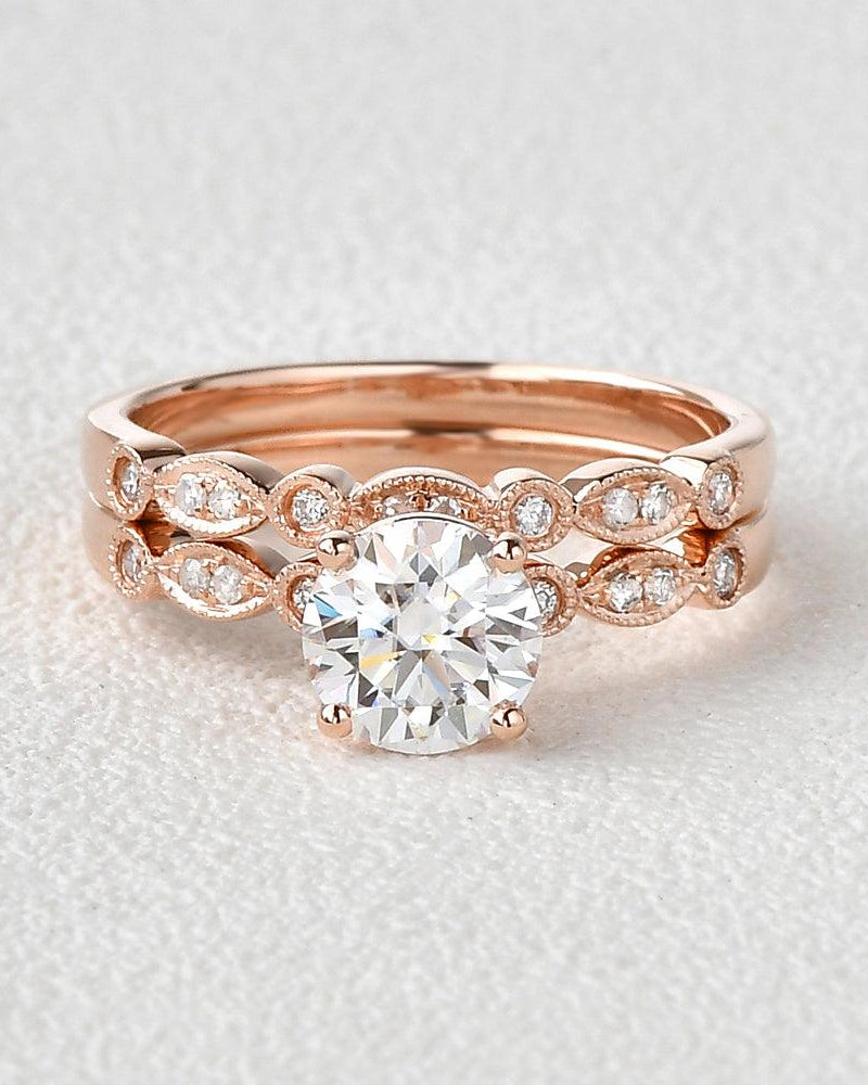 1ct Moissanite Classic Four Prongs Ring Set 2pcs - Felicegals