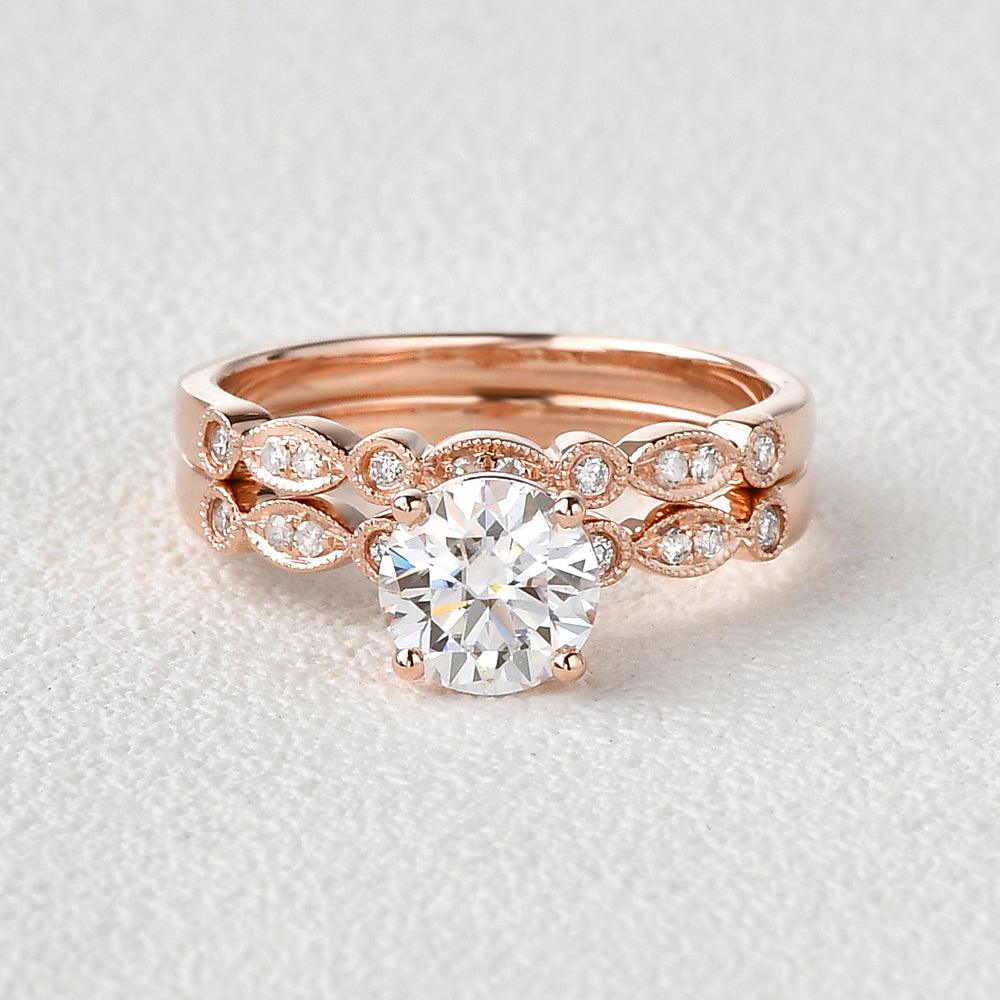 1ct Moissanite Classic Four Prongs Ring Set 2pcs - Felicegals