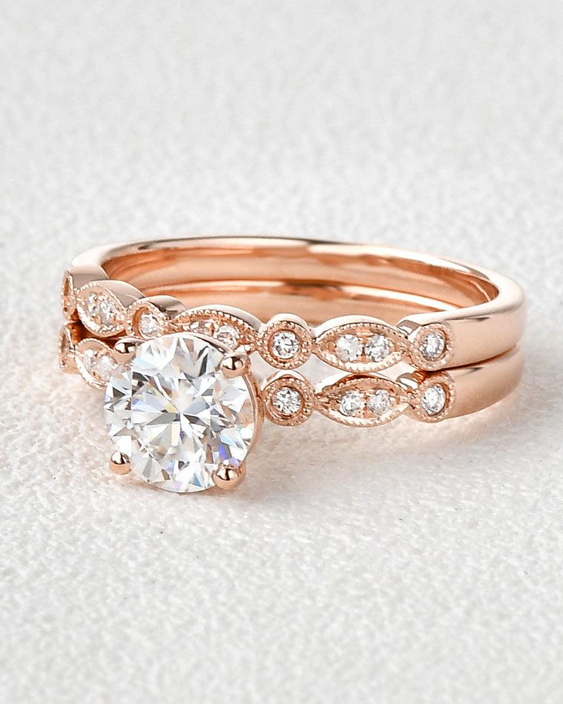 1ct Moissanite Classic Four Prongs Ring Set 2pcs - Felicegals