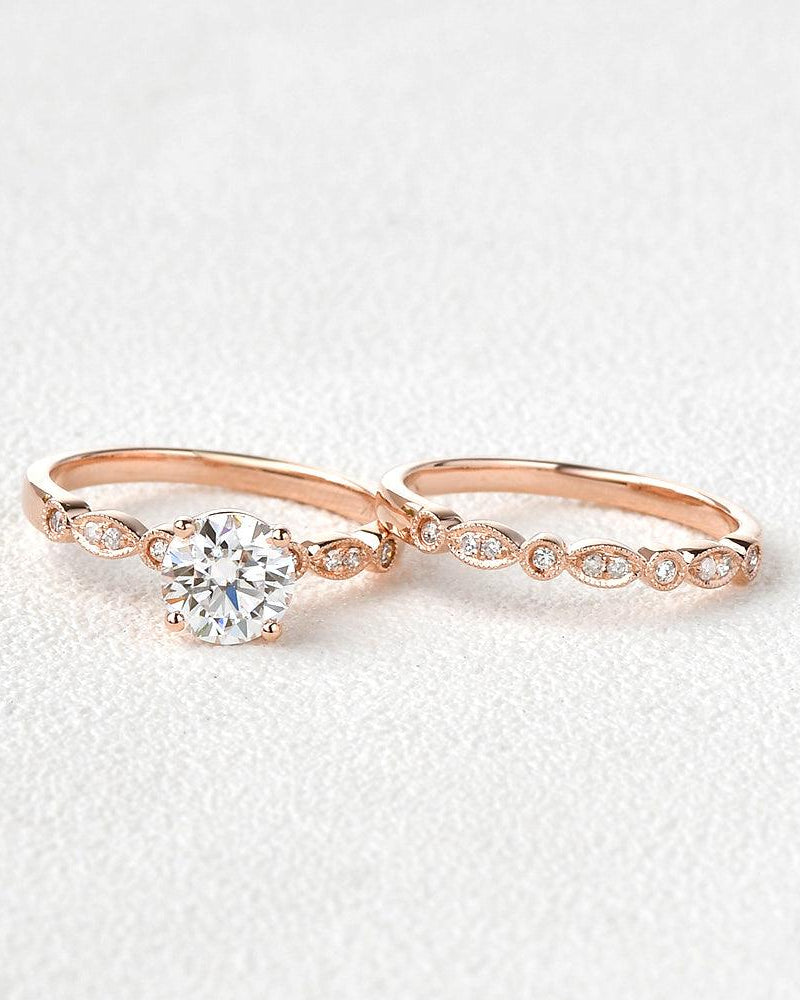 1ct Moissanite Classic Four Prongs Ring Set 2pcs - Felicegals