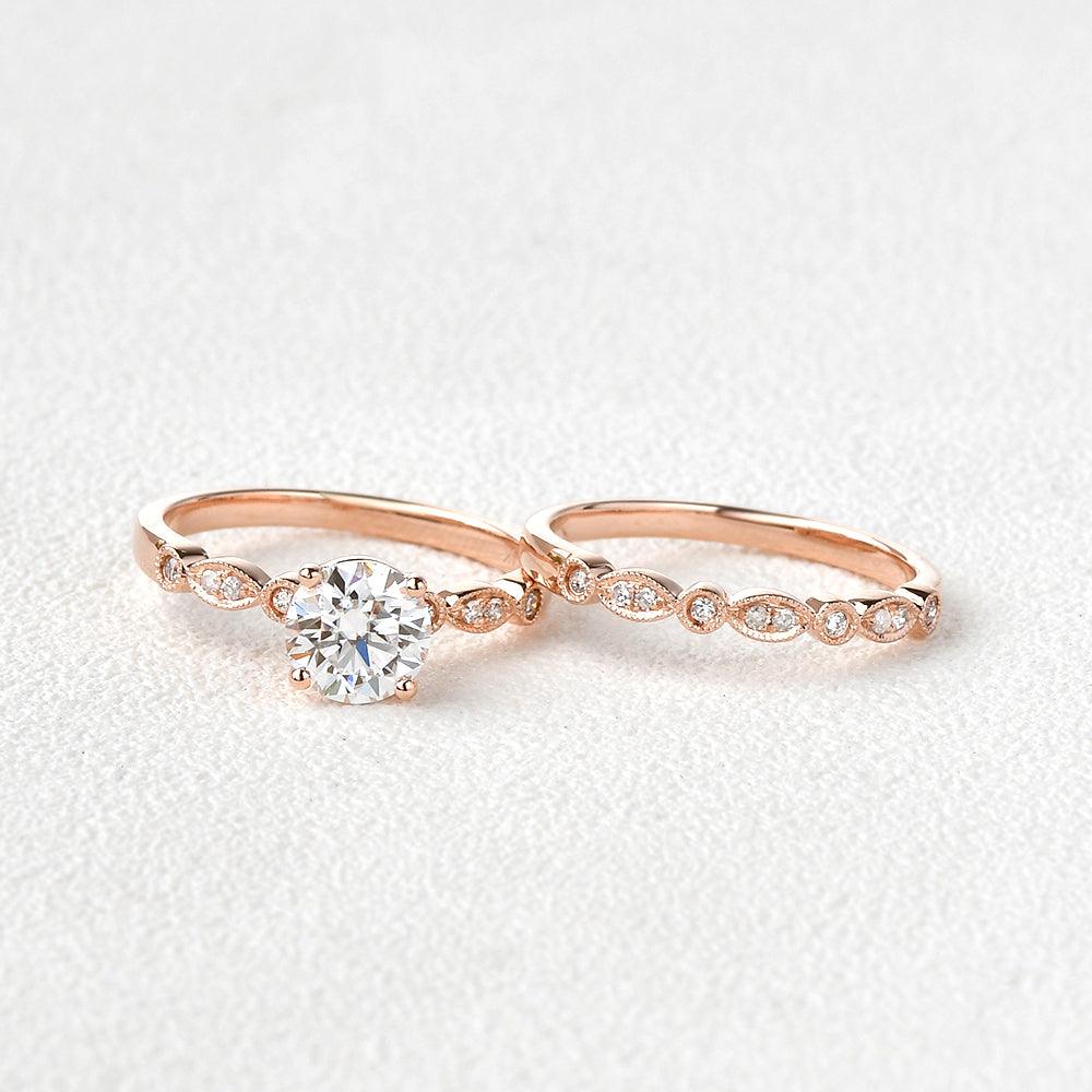 1ct Moissanite Classic Four Prongs Ring Set 2pcs - Felicegals