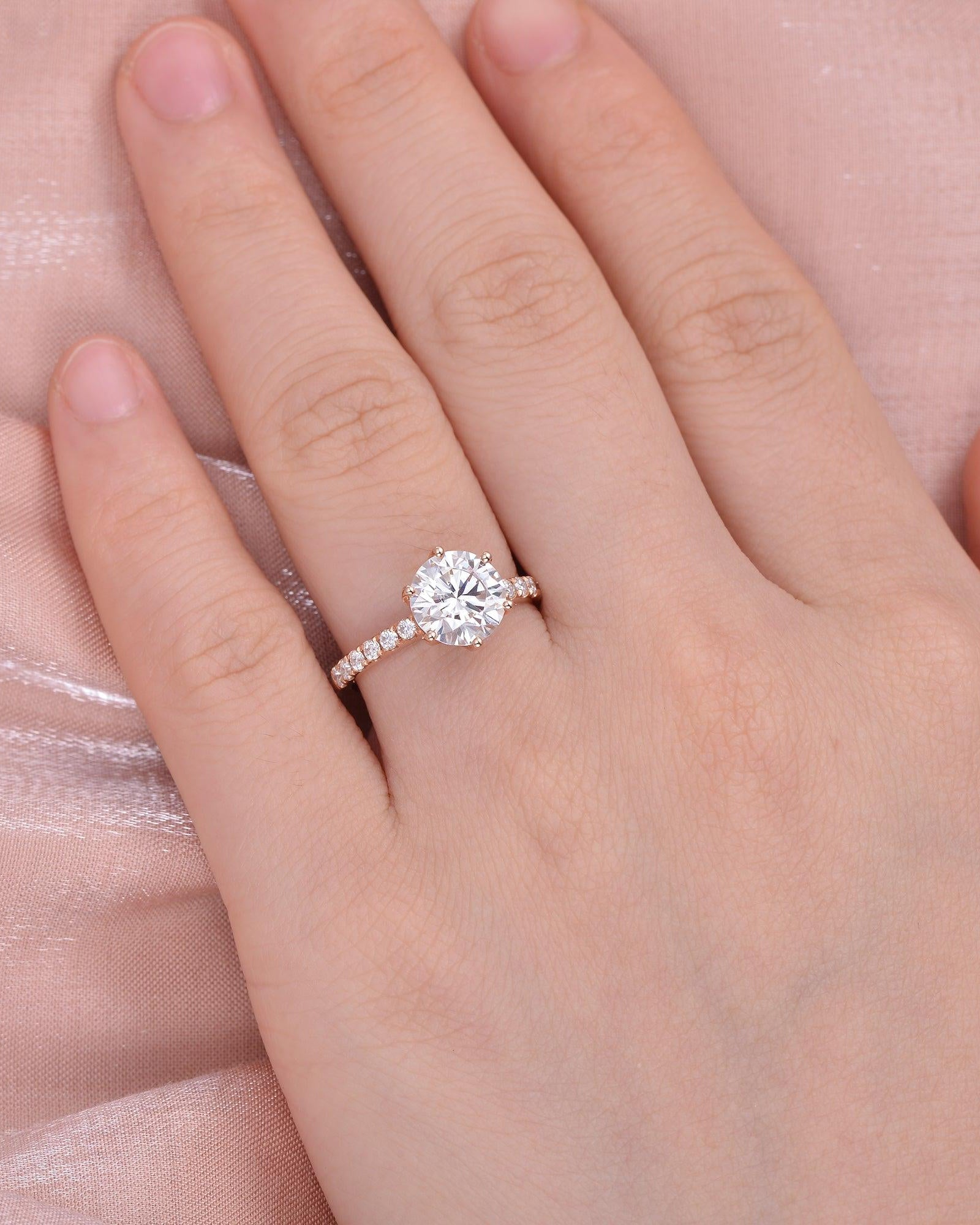Round Cut Moissanite Rose Gold Ring - Felicegals 丨Wedding ring 丨Fashion ring 丨Diamond ring 丨Gemstone ring--Felicegals