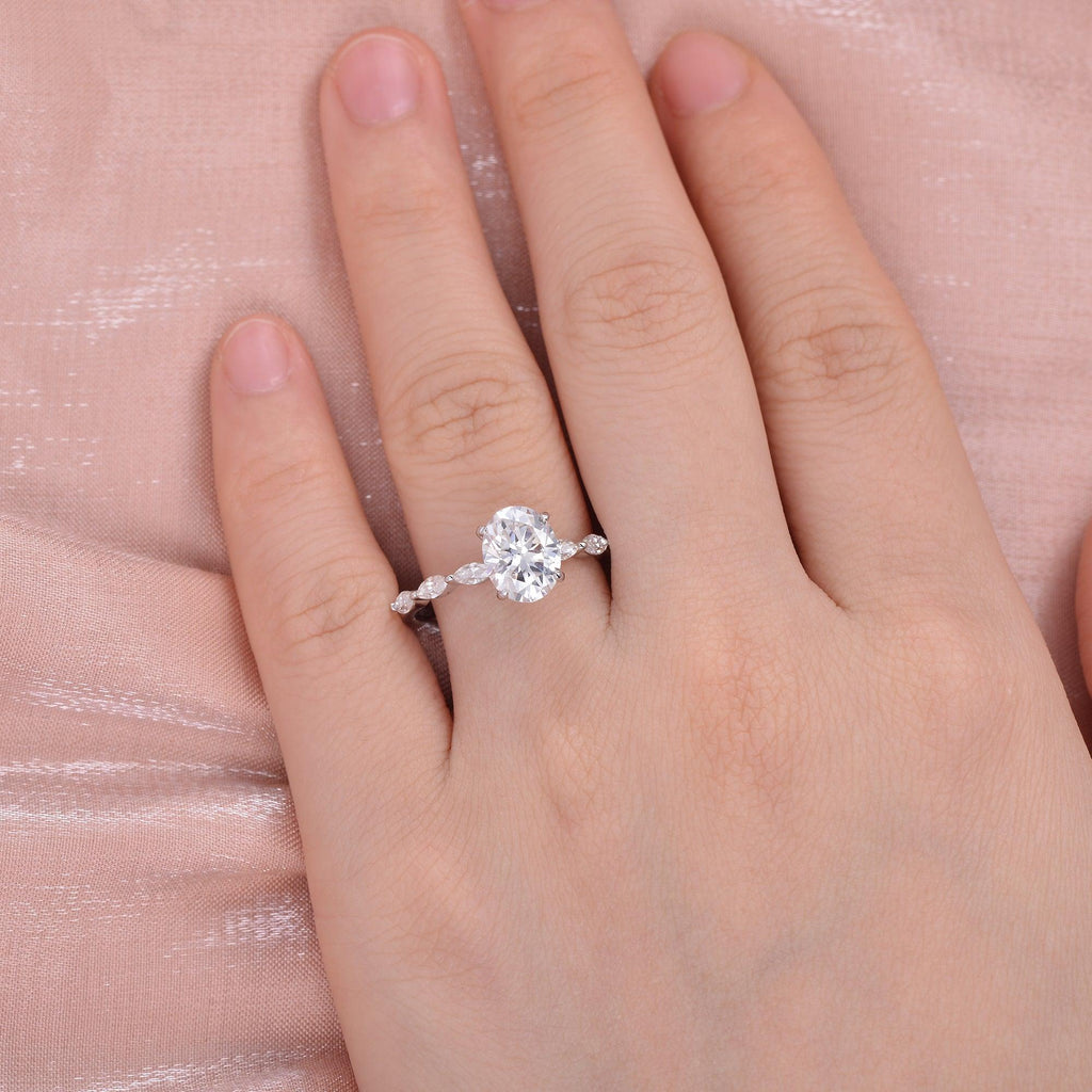 2ct Oval Cut Moissanite White Gold Ring - Felicegals 丨Wedding ring 丨Fashion ring 丨Diamond ring 丨Gemstone ring--Felicegals