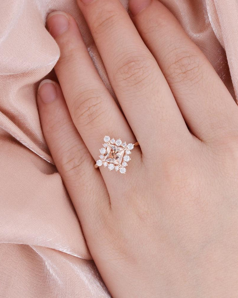 Princess Cut Morganite Rose Gold Ring - Felicegals 丨Wedding ring 丨Fashion ring 丨Diamond ring 丨Gemstone ring-Jewelry-Felicegals