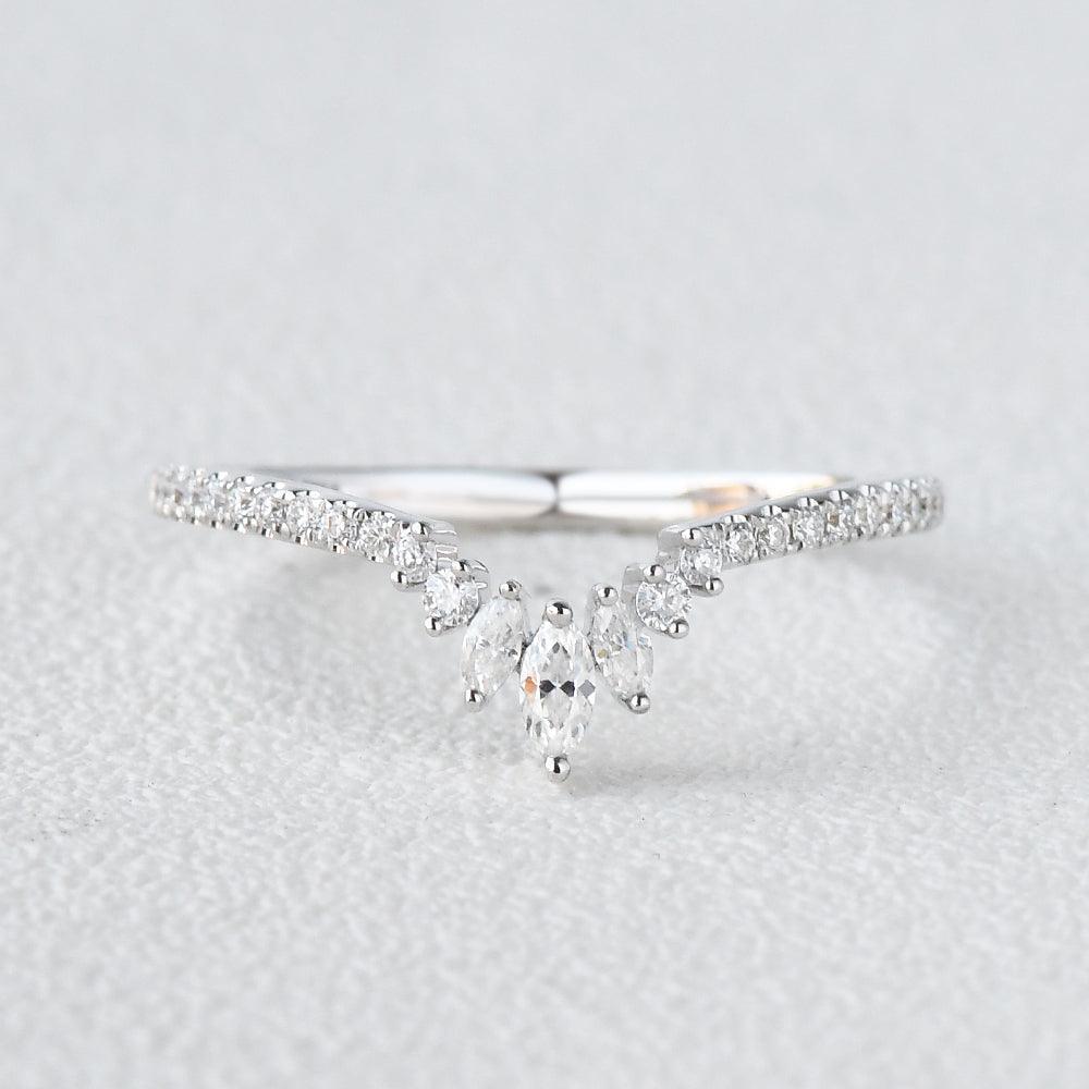 Marquise Moissanite Band Stacking Curved Ring - Felicegals