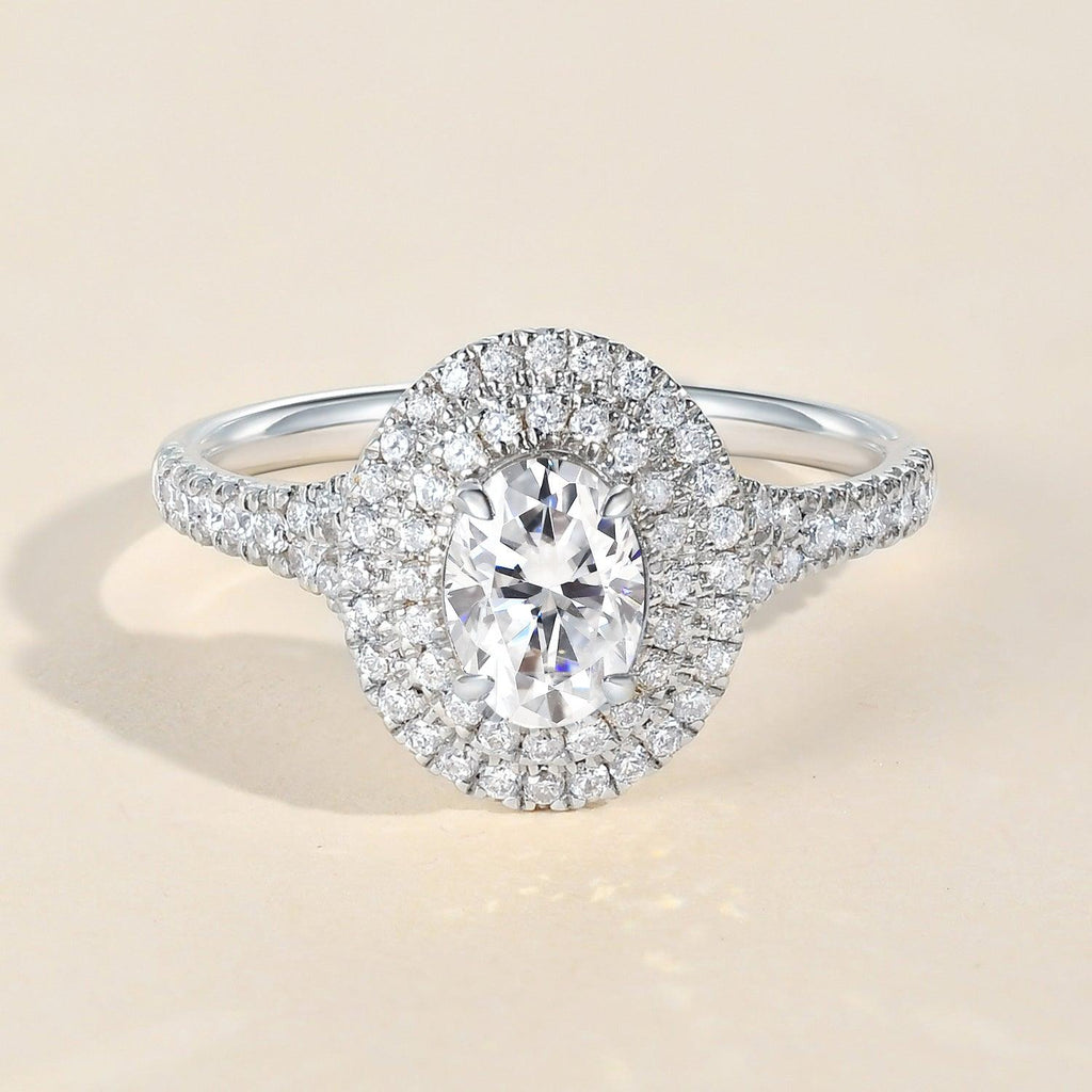 1.0ct Oval Cut Moissanite Double Halo Ring - Felicegals 丨Wedding ring 丨Fashion ring 丨Diamond ring 丨Gemstone ring